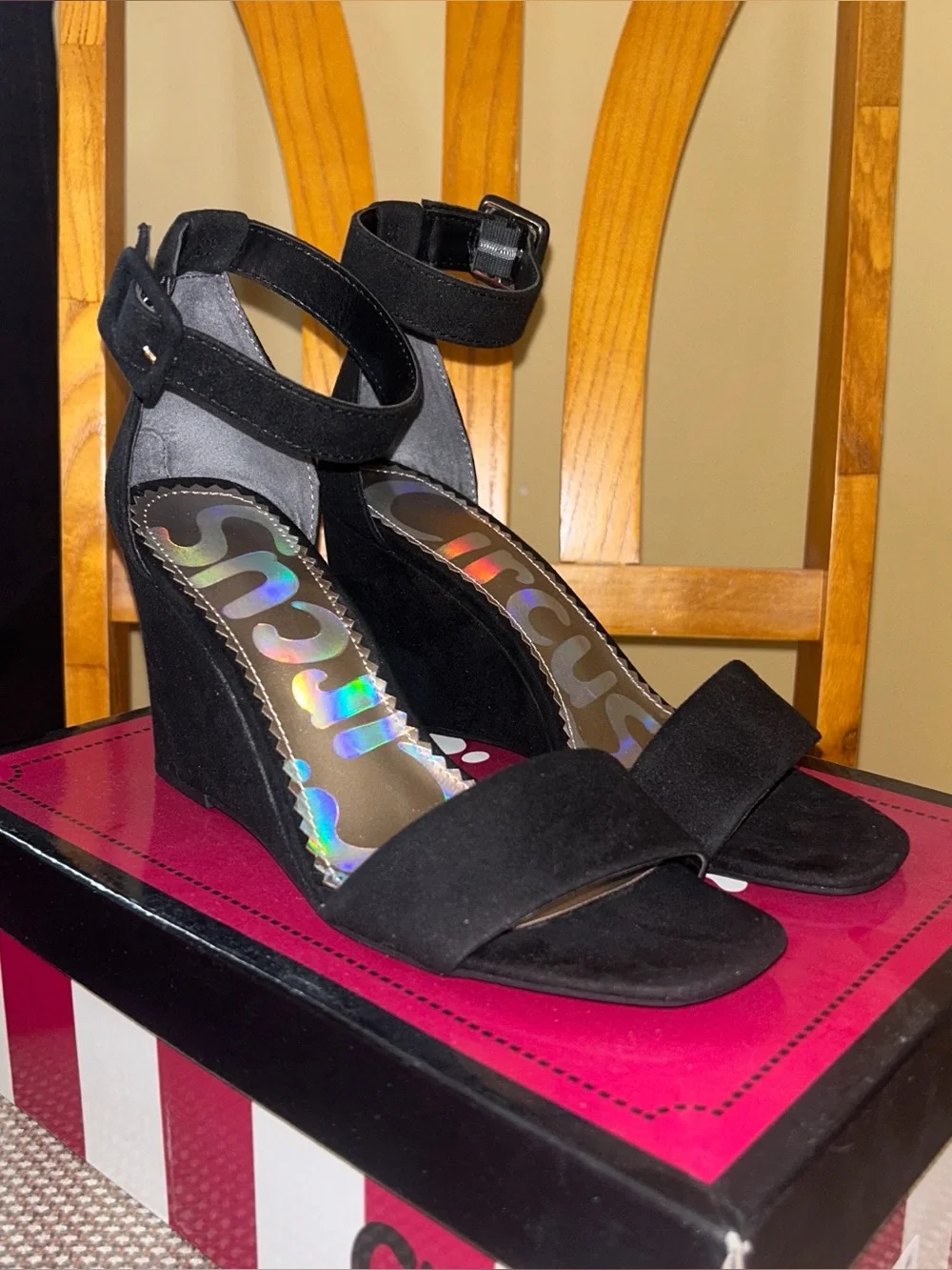 Circus by Sam Edelman Black Suede Sandal Wedges